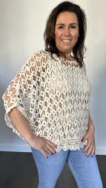 Gehaakte top Ibiza diamant ecru/ beige