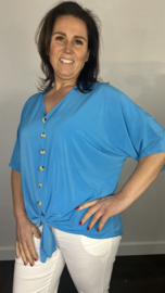 Travel top met strik & knoopjes turquoise