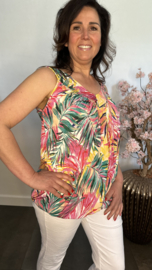 Ballon top met V-hals Palm leaf fuchsia