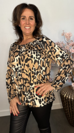 Ballon shirt met elastiek panter taupe/ camel