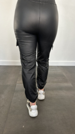 Lederlook CARGO joggjeans met elastiek zwart SALE/ACTIE