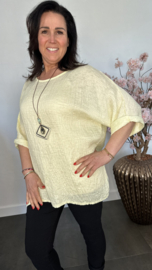 Wafel shirt met glans +ketting Botergeel