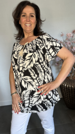 Shirt met koord travel Leaves zwart/wit