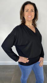 Overslag shirt met brede elastische boord zwart