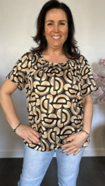 Ballon shirt met elastiek graphic zwart/taupe