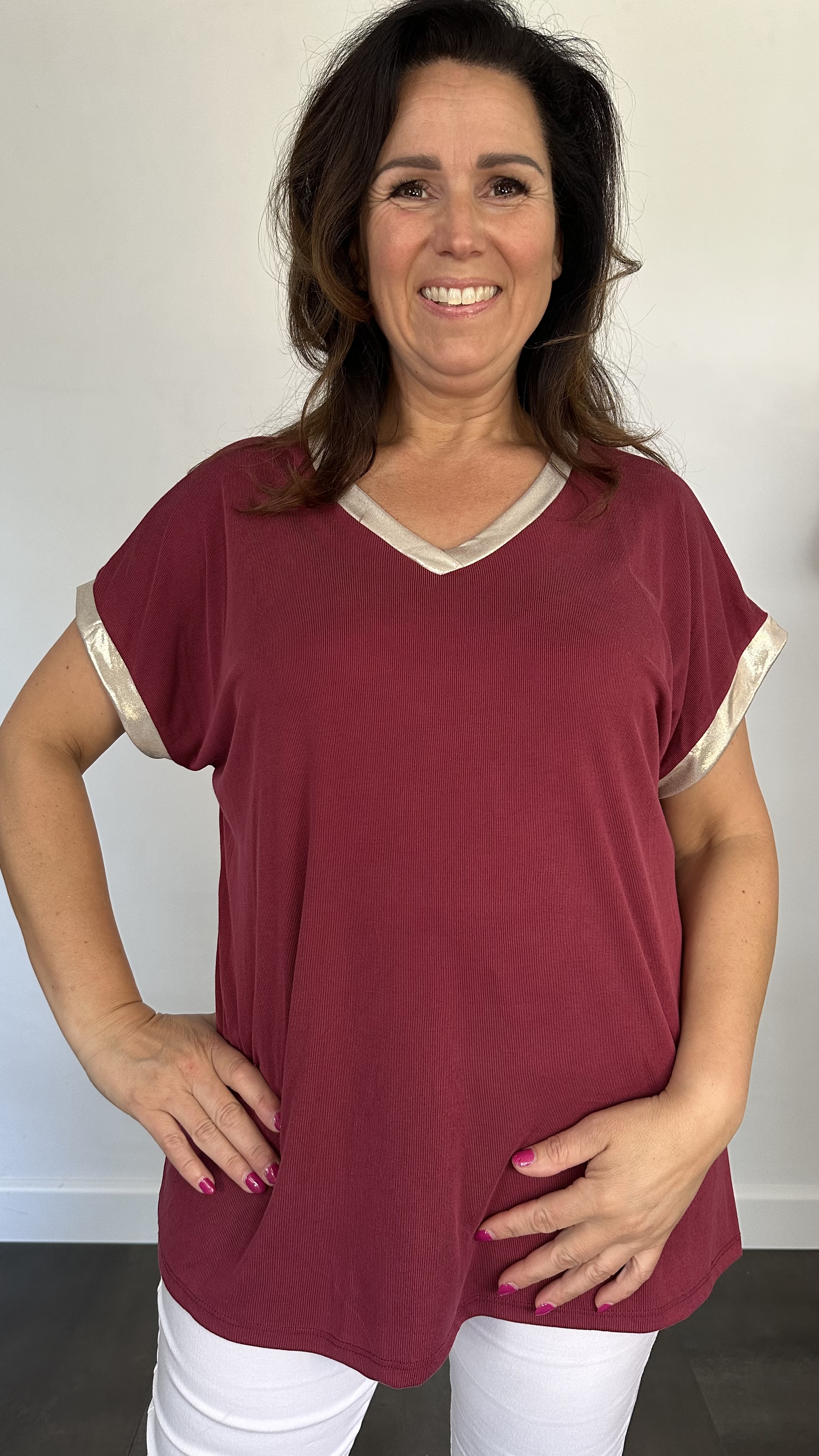 Shirt Milou goud/bordeaux