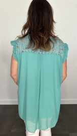 Voile blouse met ruche en kant mint +SIZE