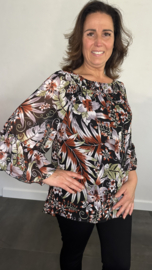 Blouse met gesmokte band fairy flower zwart SALE
