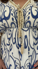 Korte jurk Karin met elastiek blauw