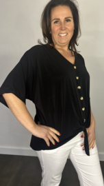 Travel top met strik & knoopjes zwart