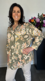 Soft shirt met v-hals en pofmouw Tess army