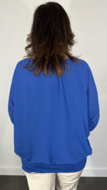 Blouse met boord lange mouw cobalt +size