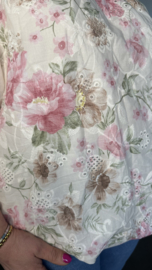 Broderie ballon blouse gebloemd Roze