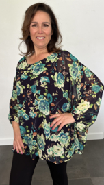 Ballon blouse roos marine/ groen +SIZE extra