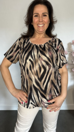 Ballon shirt met elastiek Tijger zwart/taupe/ roze