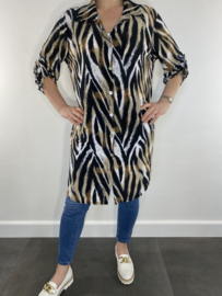 Lange blouse tijger zwart/wit/zand