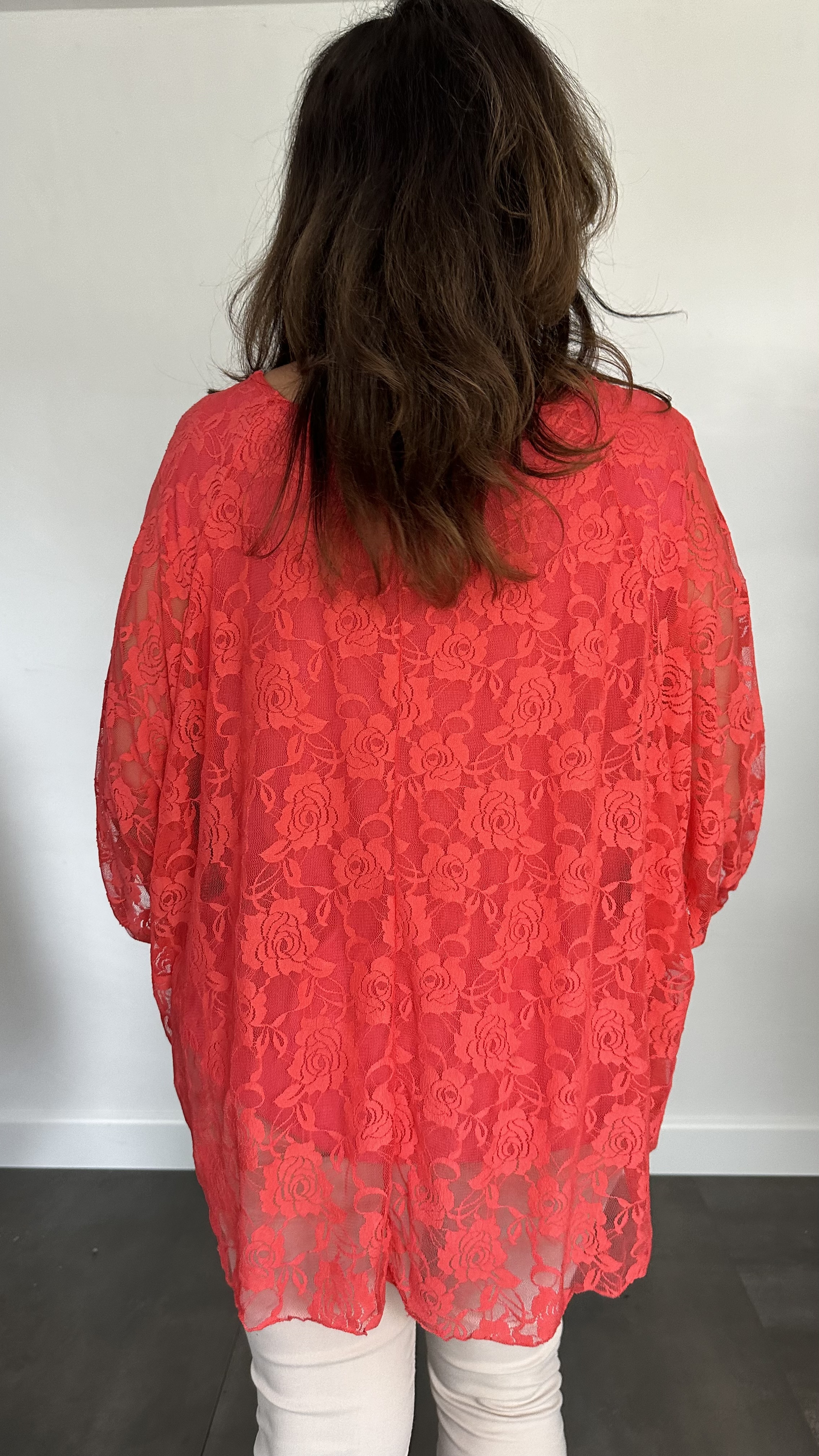 Kanten blouse charlotte +SIZE koraal SALE