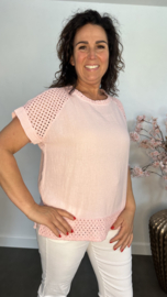 Linnenlook shirt met gehaakt kant Roze