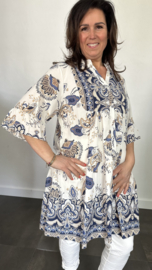 Tuniek met stroken paisley & flowers marine blauw