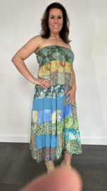 Rok/ jurk met stroken bohemian blauw/groen