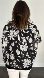 Blouse met boord roos zwart/ecru