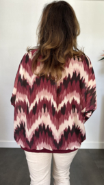 Blouse met boord lange mouw +Size Extra zigzag bordeaux