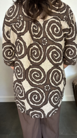 Linnenlook blouse cirkels choco