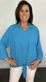 Blouse debby met knoop en kraagje turquoise blauw +SIZE SALE