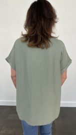 Shirt met glitter v-hals army