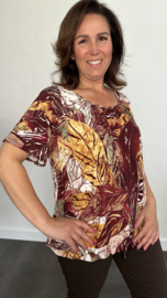 Ballon shirt met elastiek fantasy leaf bordeaux (+size)