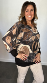 Blouse met boord leaves zwart