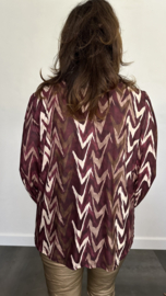 Shirt met gesmokte kraag zig zag soft bordeaux