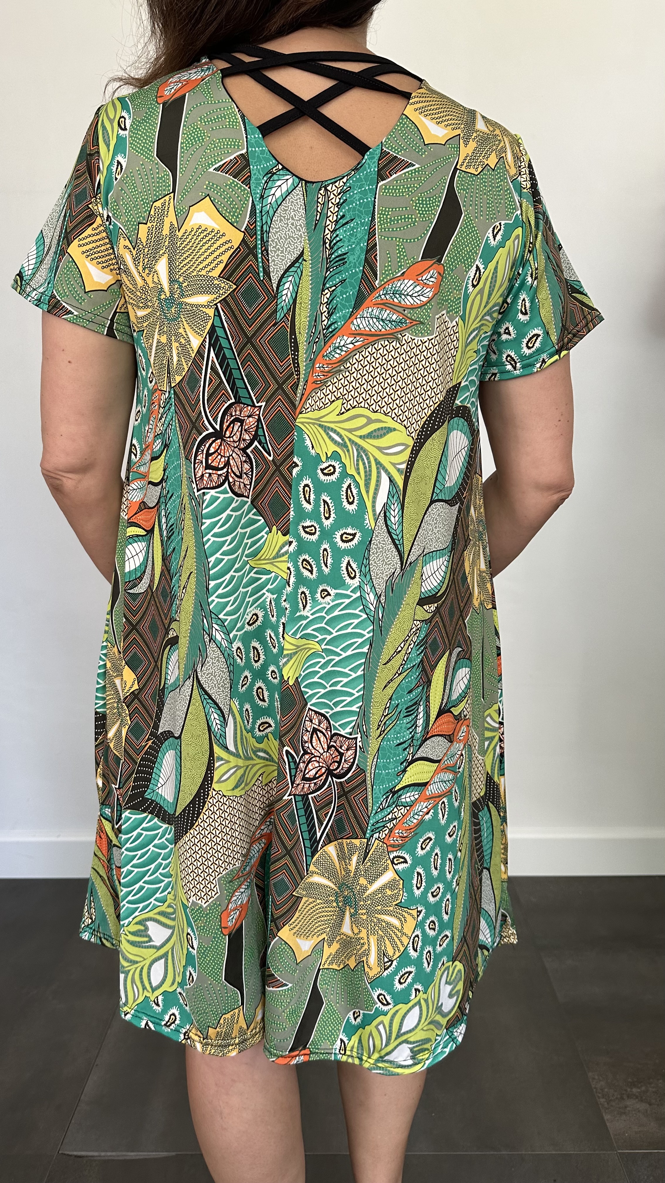 Jurk Dorena paisley leaves groen