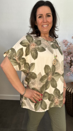 Gebloemd shirt Vera met ketting Army