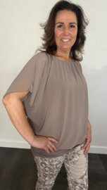 Blouse met boord korte mouw +SIZE taupe