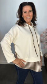 Sweater met capuchon /streep Ecru