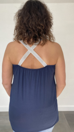 Top met gekruiste lurex bandjes donker blauw
