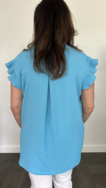 Top Elena met plisse ruche turquoise
