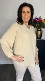 Crepe blouse met v-hals en pofmouw Zand