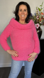 Grof gebreide trui met kraag Fuchsia