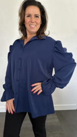 Blouse Margriet met pofmouw +SIZE blauw