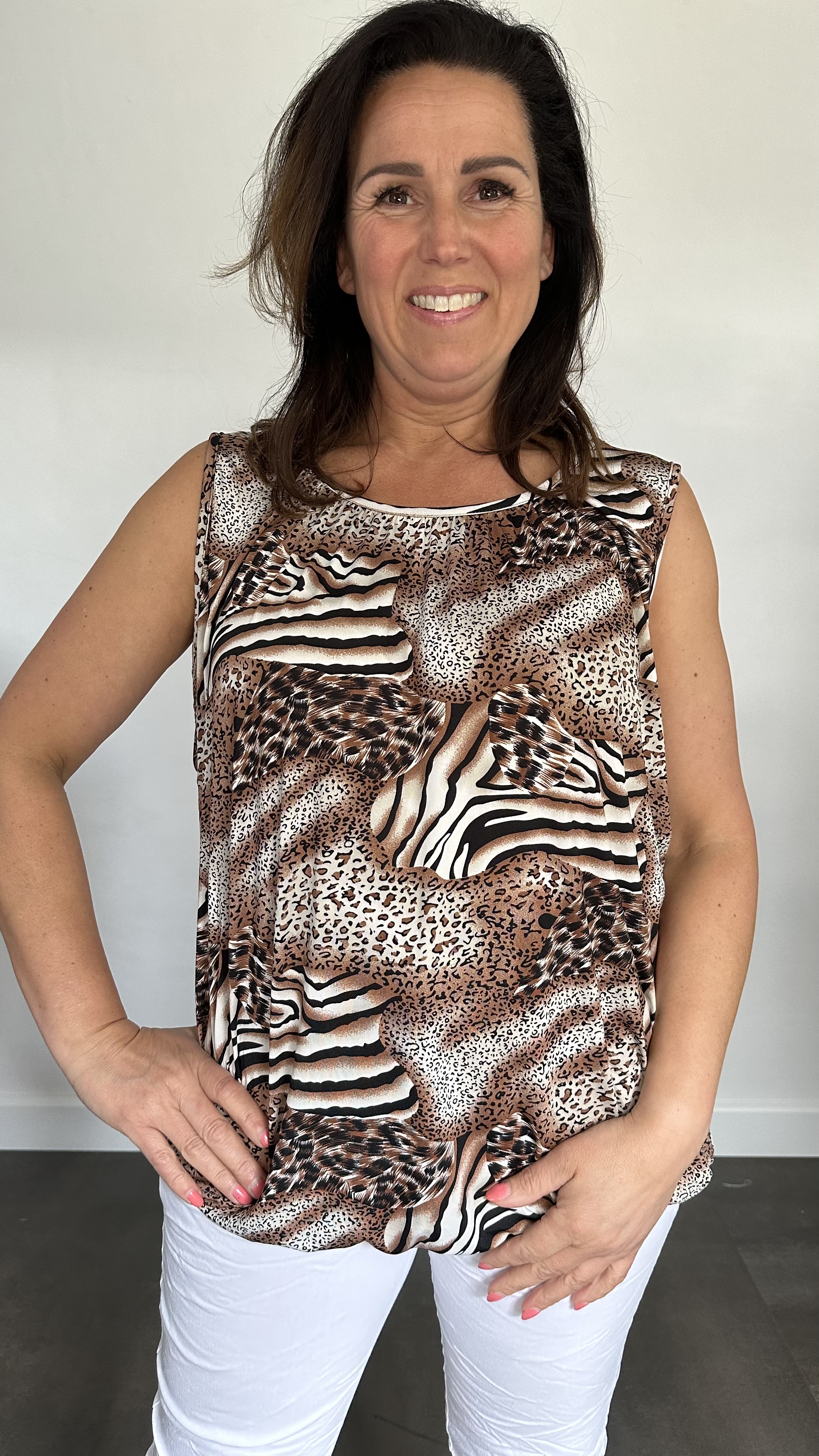 Ballon top panter zebra mix bruin
