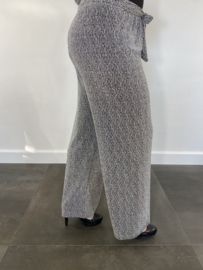 Glitter broek met strik en wijde pijp zilver