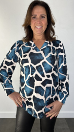 Velvet shirt met v-hals en pofmouw giraffe petrol