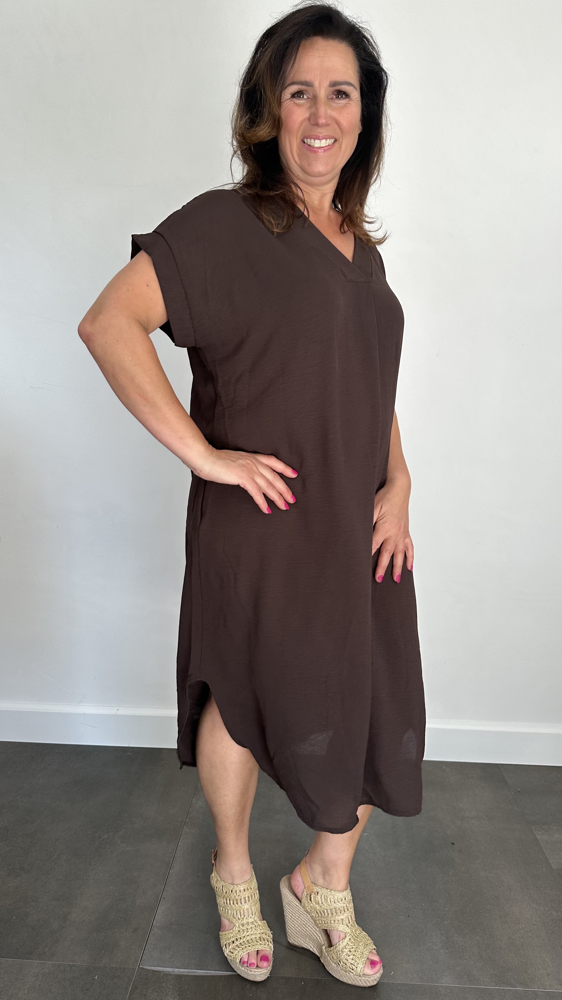 Jurk Maya +Size donker bruin