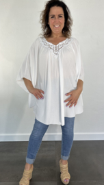 Tuniek/ blouse chantal met kant wit +SIZE SALE