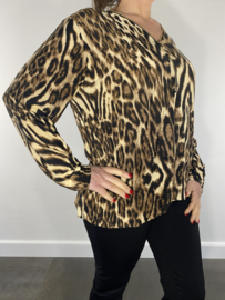 Shirt zipp met elastiek panter /tijger camel