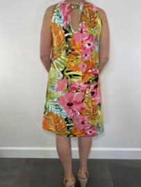 Halter jurk passiebloem lime