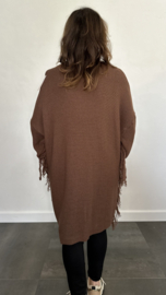 Gebreide oversized trui met franjes bruin