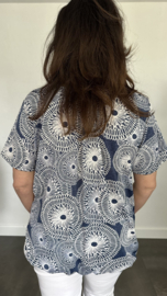 Ballon shirt met elastiek denim cirkels (+size)